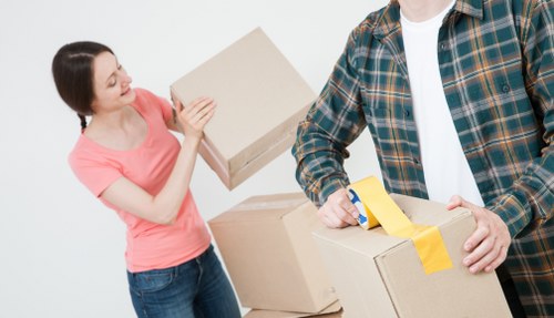 Packed boxes and furniture prepared for removals van transport